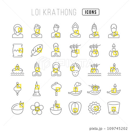 Vector Line Icons of Loi Krathong Vector Line Icons of Loi Krathong 109745202