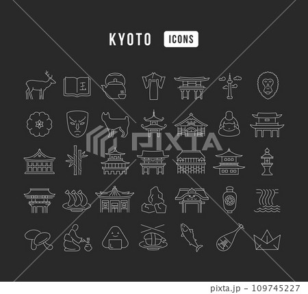 Set of linear icons of Kyoto Set of linear icons of Kyoto 109745227