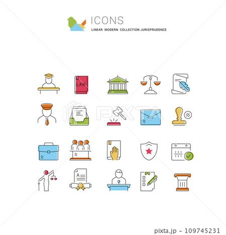Set Vector Line Icons of Jurisprudence Set Vector Line Icons of Jurisprudence 109745231