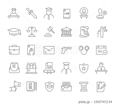 Set Vector Line Icons of Jurisprudence Set Vector Line Icons of Jurisprudence 109745234