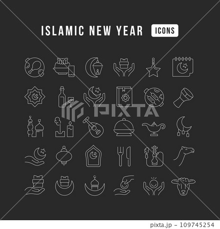 Vector Line Icons of Islamic New Year Vector Line Icons of Islamic New Year 109745254