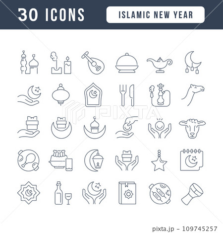 Vector Line Icons of Islamic New Year Vector Line Icons of Islamic New Year 109745257