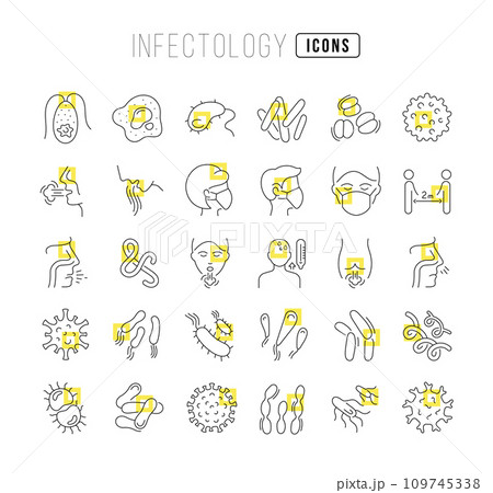 Set of linear icons of Infectology 109745338