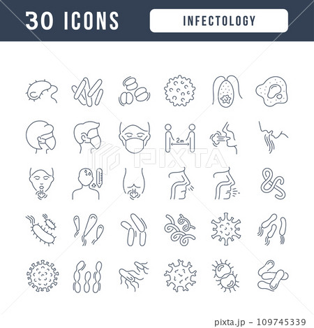 Set of linear icons of Infectology 109745339