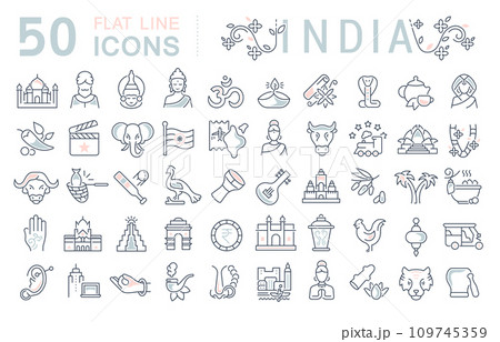 Set Vector Line Icons of India. 109745359