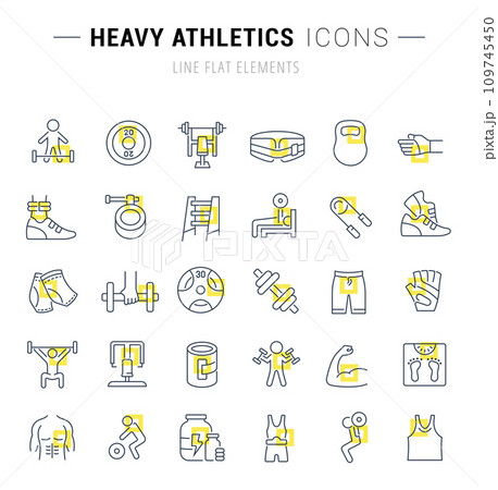 Set Vector Line Icons of Heavy Athletics. Set Vector Line Icons of Heavy Athletics. 109745450