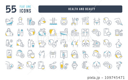 Set of linear icons of Health and Beauty 109745471