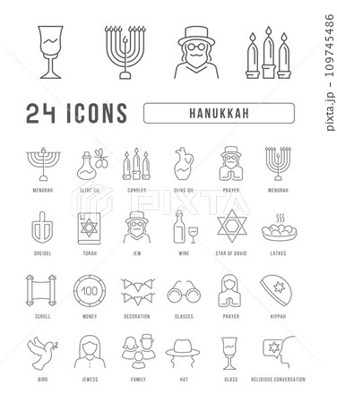 Vector Line Icons of Hanukkah 109745486