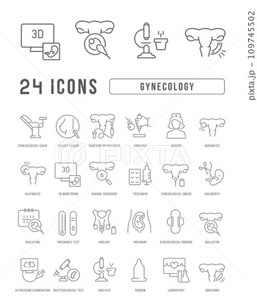 Set of linear icons of Gynecology Set of linear icons of Gynecology 109745502