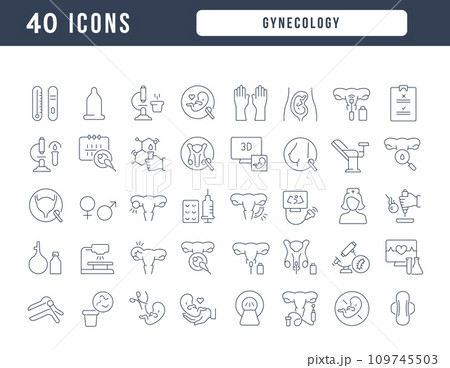 Set of linear icons of Gynecology Set of linear icons of Gynecology 109745503