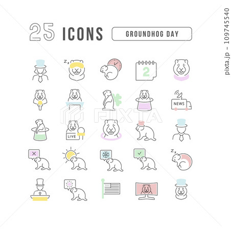 Vector Line Icons of Groundhog Day 109745540