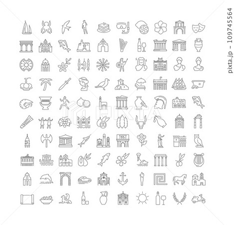 Set of linear icons of Greece 109745564