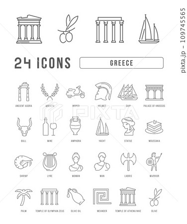 Set of linear icons of Greece 109745565