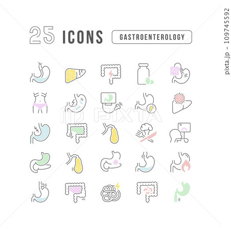 Set of linear icons of Gastroenterology Set of linear icons of Gastroenterology 109745592