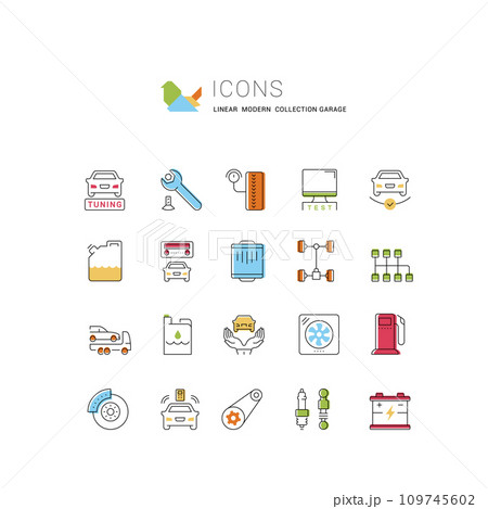 Set Vector Line Icons of Garage and Car Service. Set Vector Line Icons of Garage and Car Service. 109745602