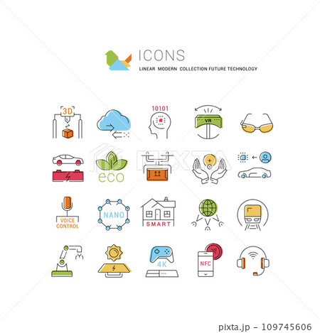 Set Vector Flat Line Icons Future Technology Set Vector Flat Line Icons Future Technology 109745606