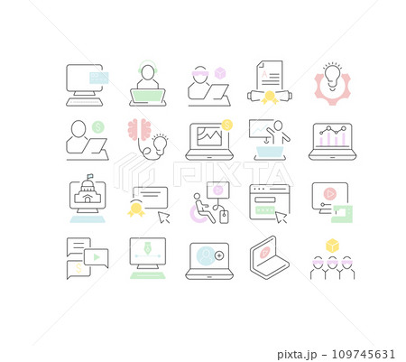 Set Vector Line Icons of Freelancer and Online Education. 109745631
