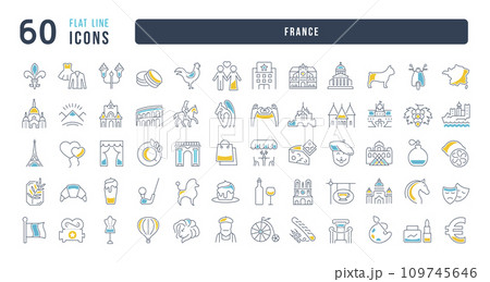 Set of linear icons of France 109745646