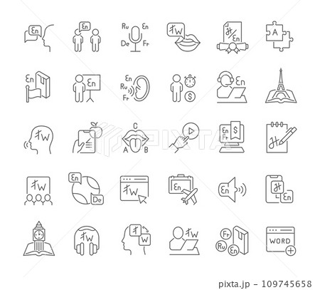 Set Vector Line Icons of Foreign Language. Set Vector Line Icons of Foreign Language. 109745658