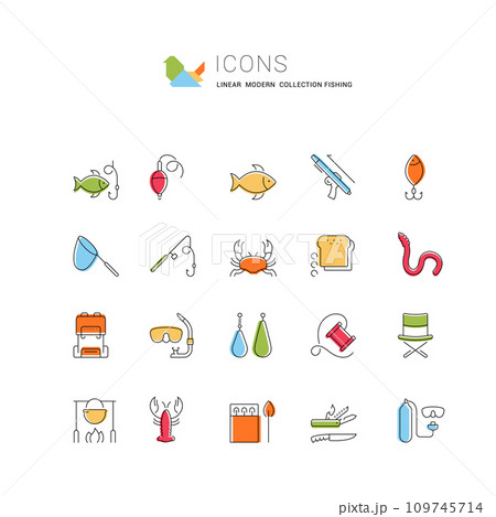 Set Vector Flat Line Icons Fishing 109745714