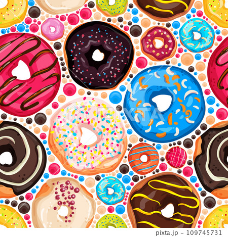 Vector Seamless Pattern with bright and appetizing donuts Vector Seamless Pattern with bright and appetizing donuts 109745731
