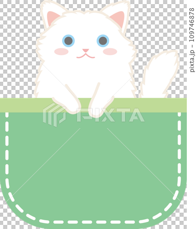 ポケットに入った猫__白猫長毛種_青色のポケット ポケットに入った猫__白猫長毛種_青色のポケット 109746878