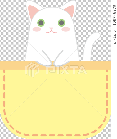 ポケットに入った猫_白猫_黄色のポケット ポケットに入った猫_白猫_黄色のポケット 109746879