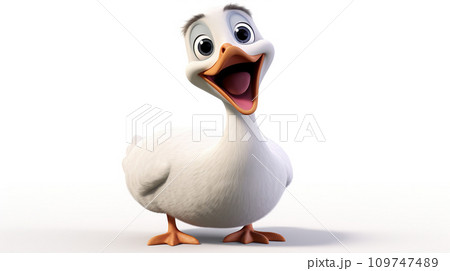 Illustration of cartoon white duck on white background. 109747489