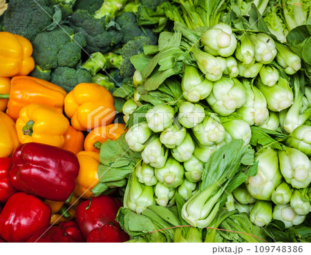Vegetables in Asian market close up Vegetables in Asian market close up 109748386