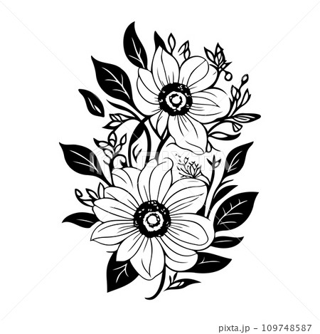 flower batik pattern Icon hand draw black colour logo symbol perfect. 109748587