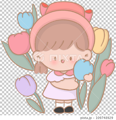 Girl with a bouquet of flowers 109748929