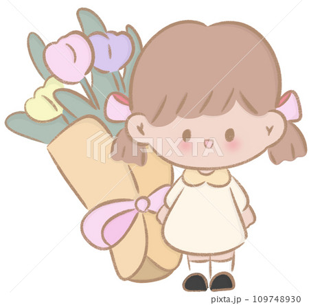 Girl with a bouquet of flowers 109748930