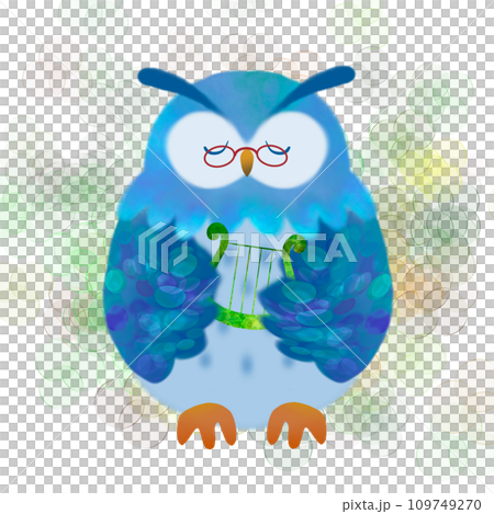 貓頭鷹彈豎琴的插圖 貓頭鷹彈豎琴的插圖 109749270