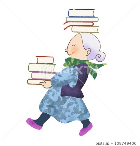 本を運んでいるおばあさんのイラスト 109749400