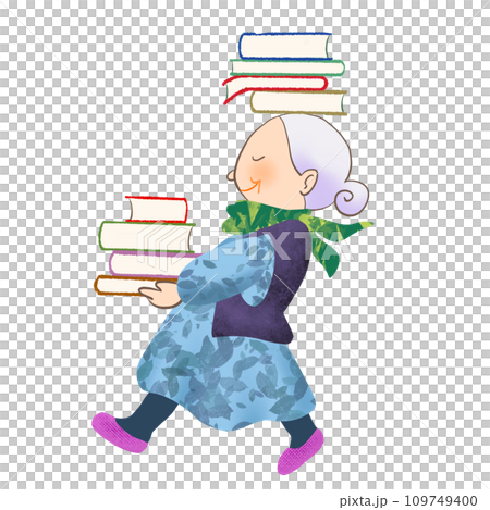 本を運んでいるおばあさんのイラスト 109749400