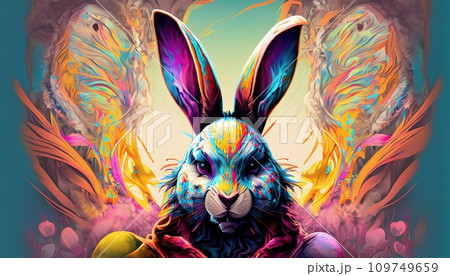 あしうさぎ　叫び　抽象的な顔のイラスト　ハンドメイド 邪悪な顔のウサギのイラスト素材 [109749659] - PIXTA
