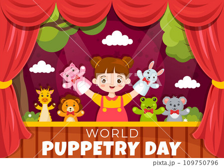 World Puppetry Day Vector Illustration on March 21 for Puppet Festivals which is moved by the Fingers Hands in Flat Kids Cartoon Background Design 109750796
