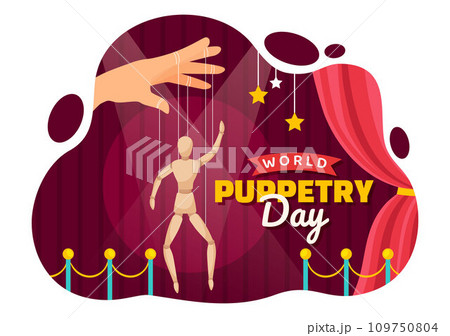 World Puppetry Day Vector Illustration on March 21 for Puppet Festivals which is moved by the Fingers Hands in Flat Kids Cartoon Background Design 109750804