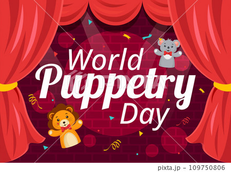 World Puppetry Day Vector Illustration on March 21 for Puppet Festivals which is moved by the Fingers Hands in Flat Kids Cartoon Background Design 109750806