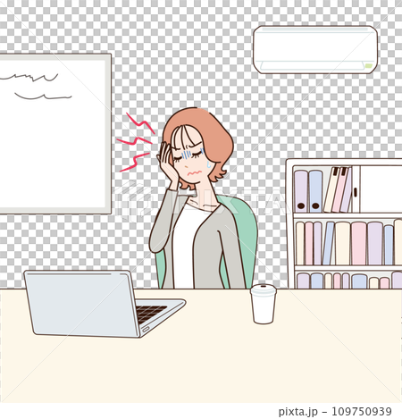 Unwell office woman with headache background 109750939