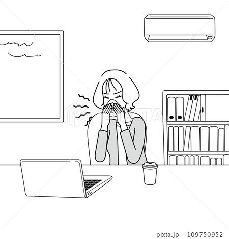 体調不良　オフィス　女性　鼻水　背景あり 109750952