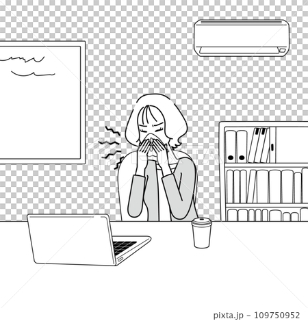 体調不良　オフィス　女性　鼻水　背景あり 109750952