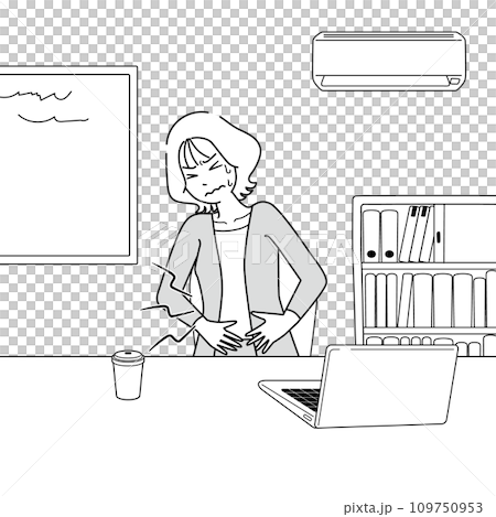 Unwell office woman with abdominal pain background 109750953