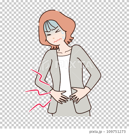 Unwell business woman with abdominal pain 109751273