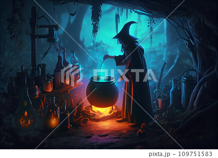 Horrible old witch brews witchcraft in her...のイラスト素材 [109751583] - PIXTA