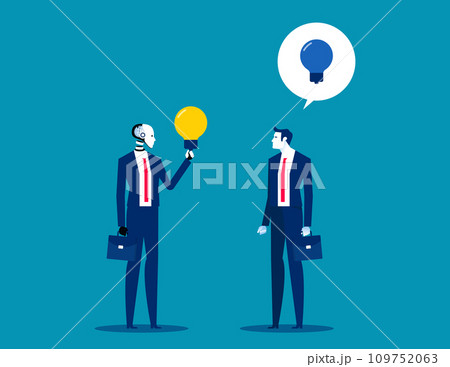 Robot give new idea bulb for human. Artificial intelligence business vector illustration 109752063