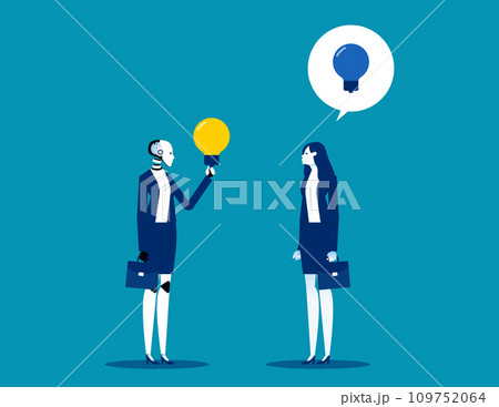 Robot give new idea bulb for human. Artificial intelligence business vector illustration 109752064