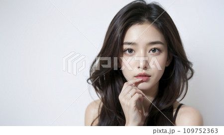 唇に触れるポーズの日本人女性(AI生成画像) 唇に触れるポーズの日本人女性(AI生成画像) 109752363