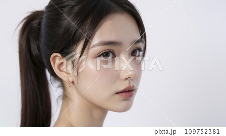 ポニーテールのアジア人女性のポートレート（AI生成画像） 109752381