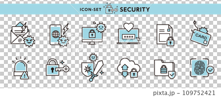 用於防毒、網路釣魚詐騙、PIN 碼等安全措施的圖示集。 109752421